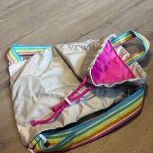 Iridescent Drawstring Bag Backpack with Rainbow Canvas Adjustable Straps